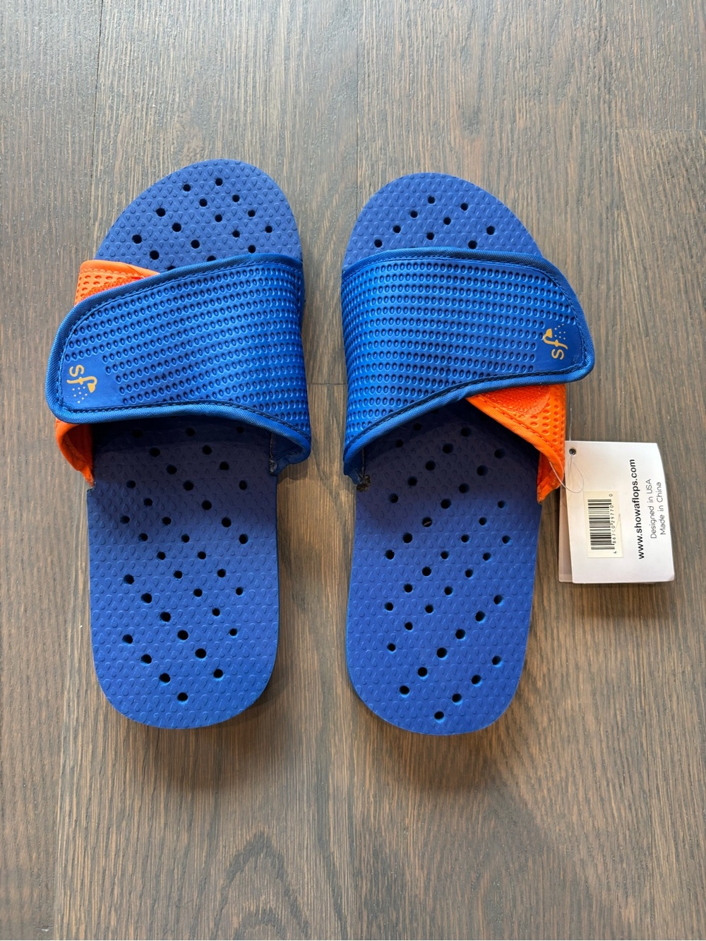 Showaflops -Adjustable Men's Blue & Orange Slide Sandals with Breathable Footbed
